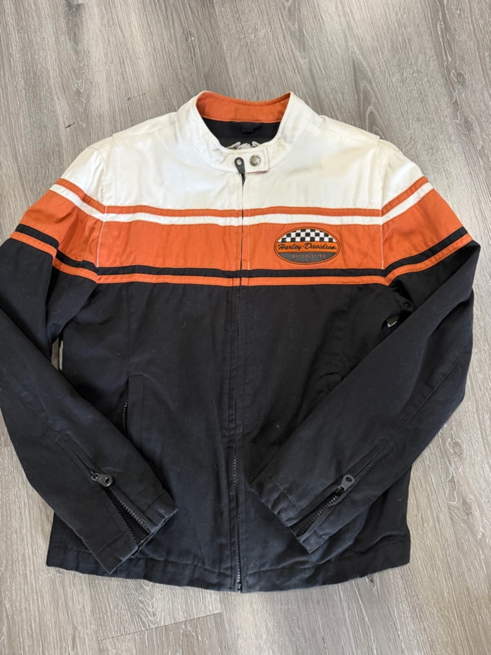 Harley-Davidson Black, Orange & White Striped Riding Jacket